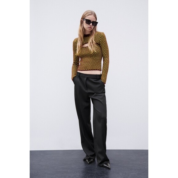 Zara Checkered Cut-Out Jacquard Long Sleeve Pullover Sweater (NWT) - Picture 2 of 8